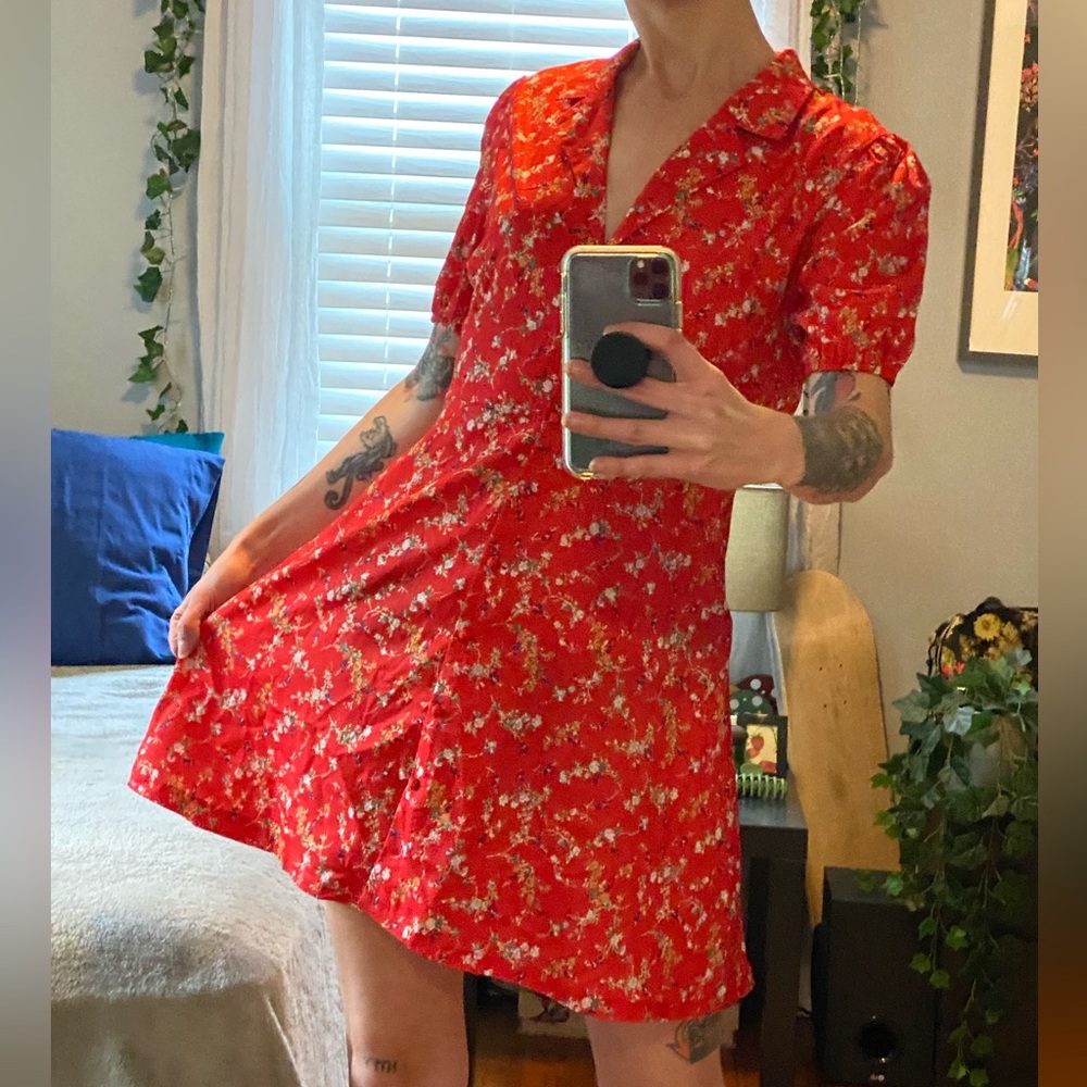 Nasty Gal Red Floral Mini Dress